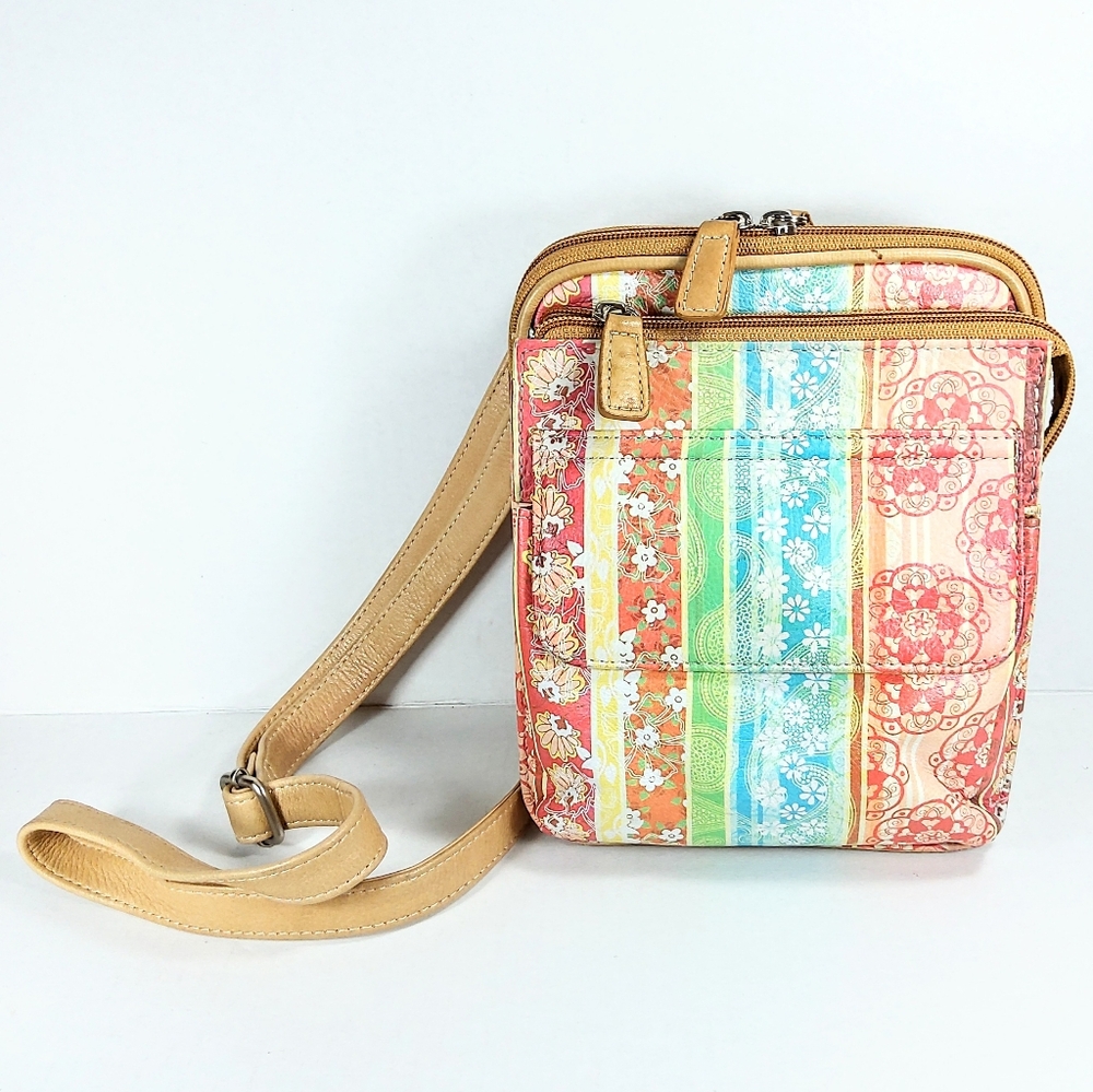 Fossil leather multi colored crossbody organizer